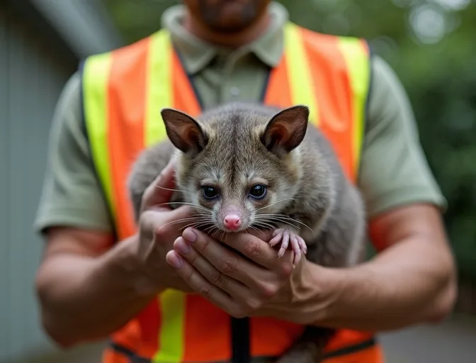 Animal handler safely recovering a deceased possum in Cockatoo