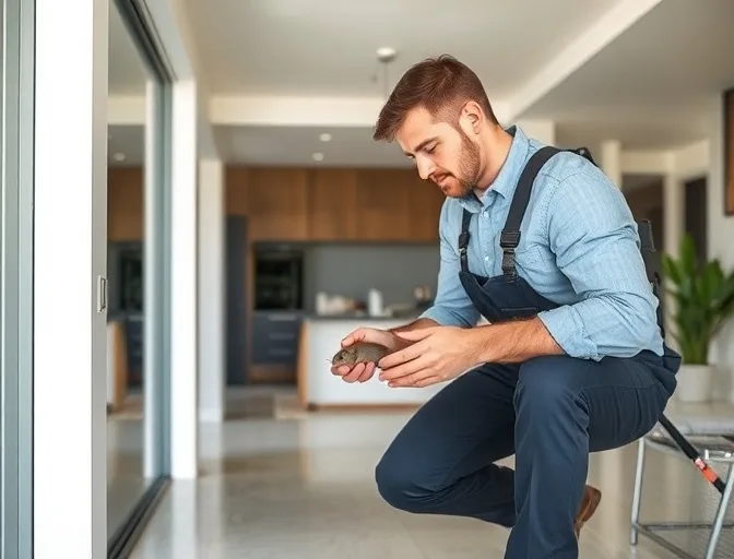 Technician in protective gloves removing a deceased rodent from a wall cavity in Cockatoo